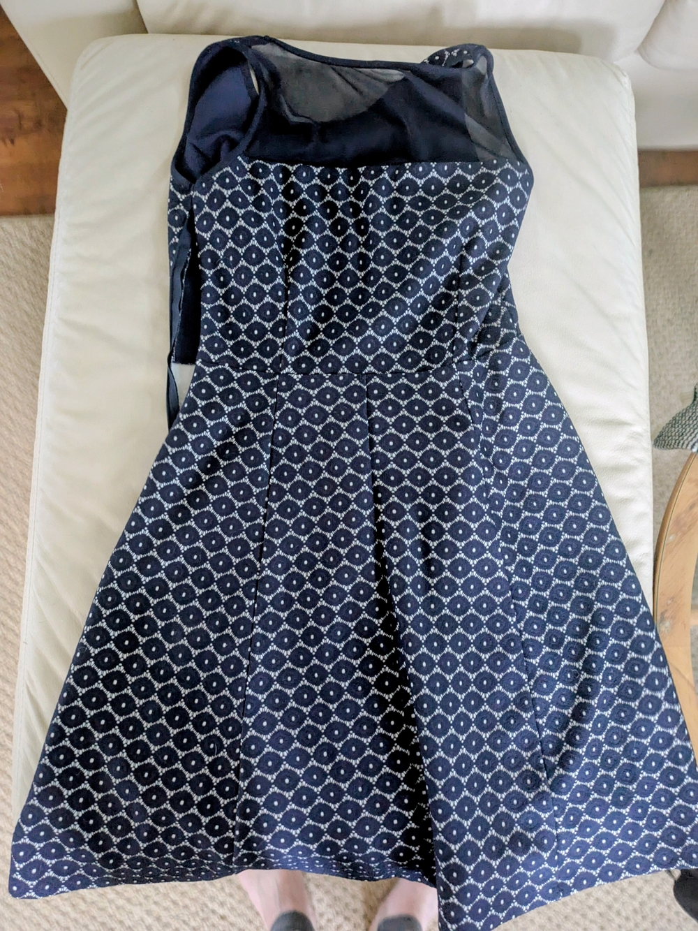 Navy Blue Patterned Fit-and-Flare Dress
